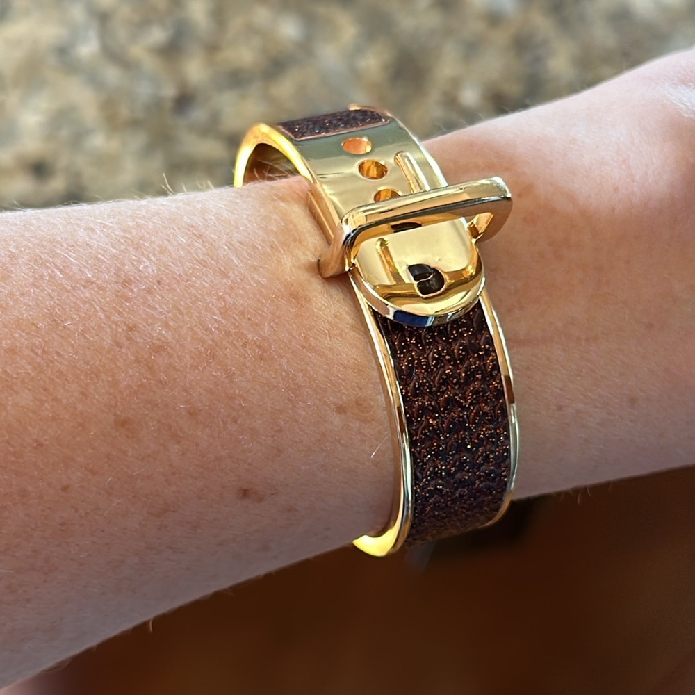 Parker Daniels 18k gold plated buckle Cuff Bracelet - Metallic Bronze leather